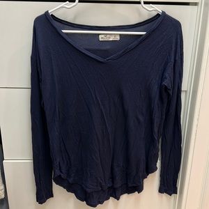 FLOWY COMFY NAVY BLUE V-NECK LONG SLEEVE